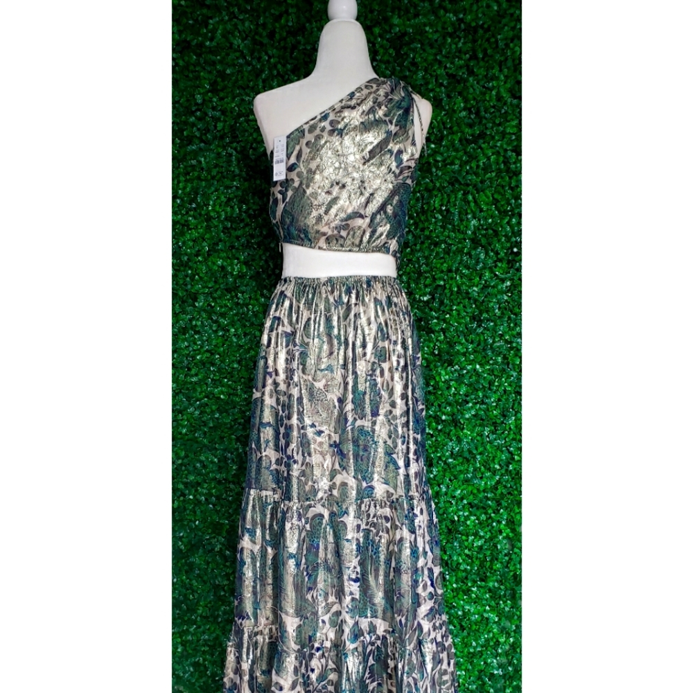 LAST ONE - J.Crew Collection one-shoulder cutout dress in floral Lurex® chiffon - Picture 9 of 13